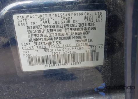 2017 Nissan Sentra S from USA, damaged, VIN 3N1AB7AP4HY312233